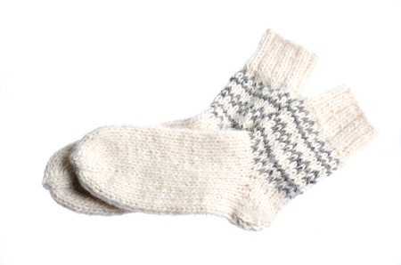 a woollen sock on whiteの写真素材