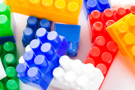 plastic toy blocks on white backgroundの写真素材