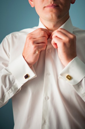 young man button up shirtの写真素材