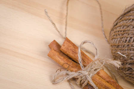 cinnamon on the wood boardの写真素材