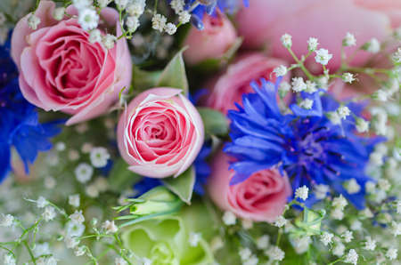 a bridal bouquet of flowers in pastel colorsの写真素材