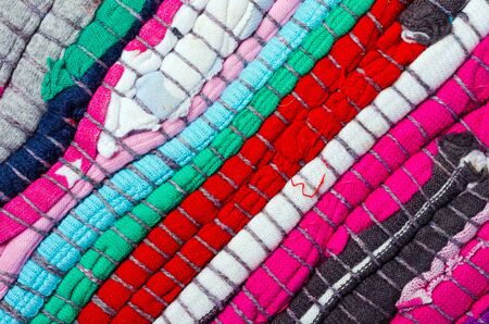 Bright multi-colored striped background thread and fabricの写真素材