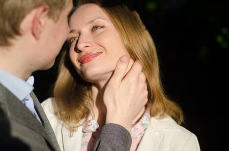 Closeup fashion portrait of young couple in loveの写真素材