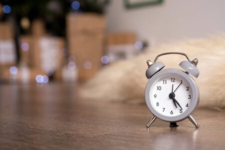 New year christmas clock  on abstract backgroundの写真素材