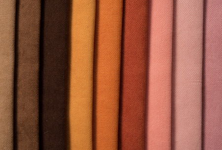 Pile of colorful cotton and wool textile on storeの写真素材
