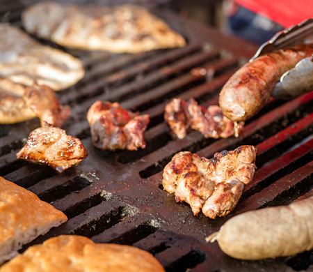 a meat on the grill closeup, outdoor