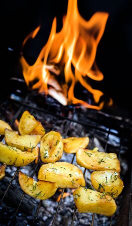 fried potatoes on the grillの写真素材