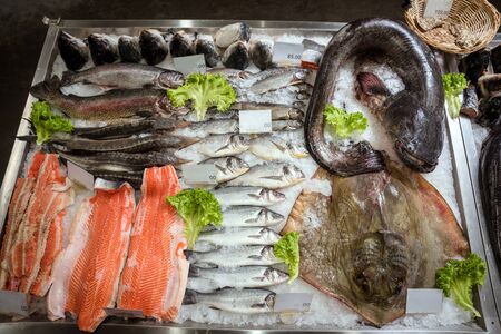 fish on the counter in the supermarket