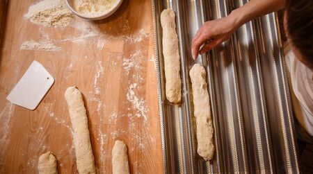 Making dough on tableの写真素材