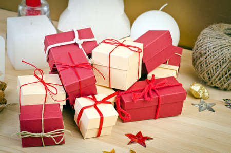 Red and beige new year boxの写真素材