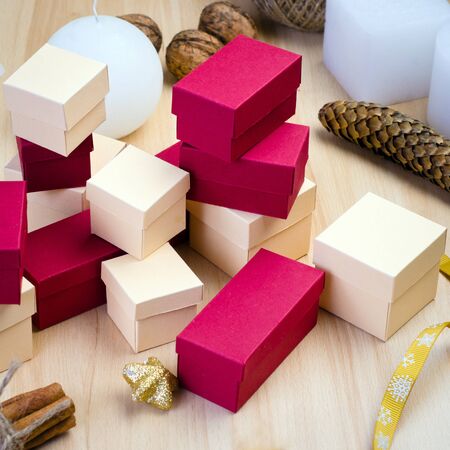 Red and beige boxの写真素材