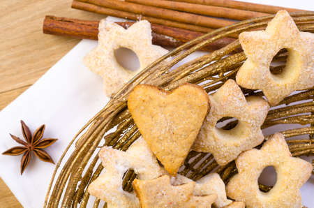 Cup of coffee with Christmas cookiesの写真素材
