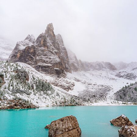 Amazing lake with unusual color of waterの写真素材