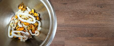 Seafood Salad in metal bowl