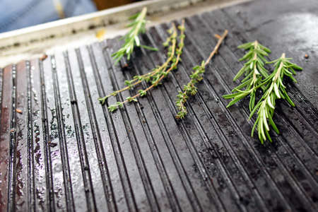 grilled tuna steaks on grillの写真素材