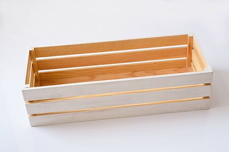 empty wood box isolated on whiteの写真素材