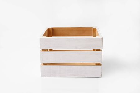 empty wood box isolated on whiteの写真素材