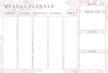 Pink mandalas weekly planner, stationery organizer for daily plans, floral vector weekly planner template.のイラスト素材