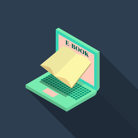 vector illustration e-book, open laptopのイラスト素材
