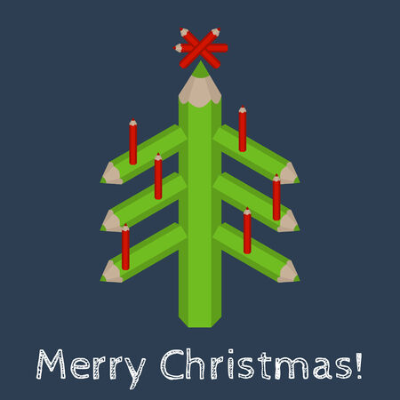 vector christmas tree made of colored pencils and the words Merry Christmasのイラスト素材