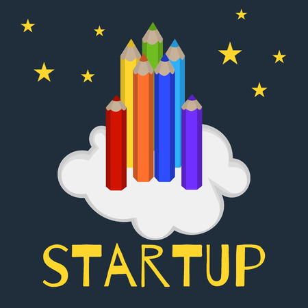 Vector illustration startup, colored pencils as an arrow or a rocketのイラスト素材