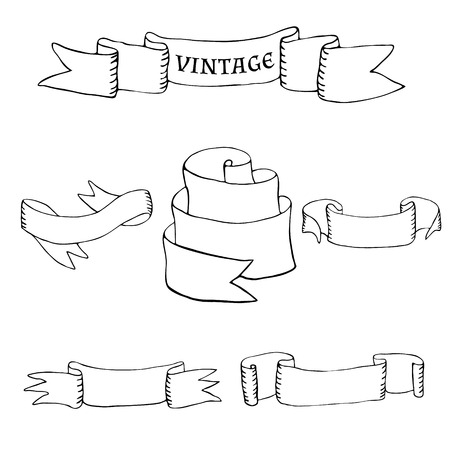 vector set of vintage ribbons and bannersのイラスト素材