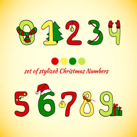 Christmas vector set of stylized numbersのイラスト素材