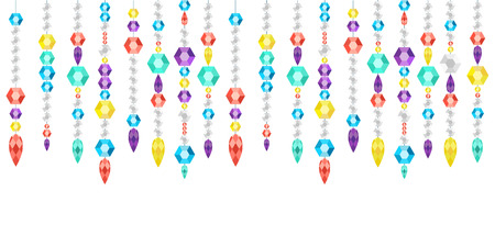 Vector banner decorative garland from gems, crystals and deamonds, gems on a stringのイラスト素材