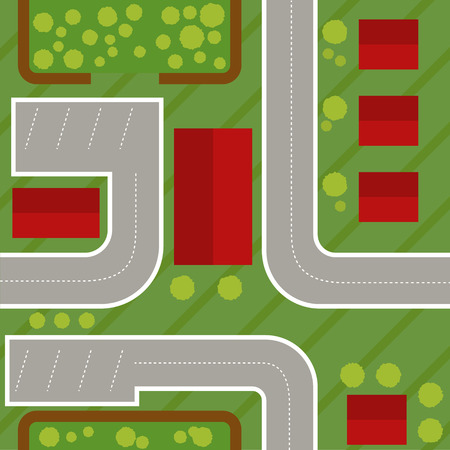 Vector seamless pattern top view of the villageのイラスト素材