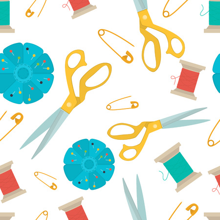 Vector seamless pattern set of tools for sewing.のイラスト素材