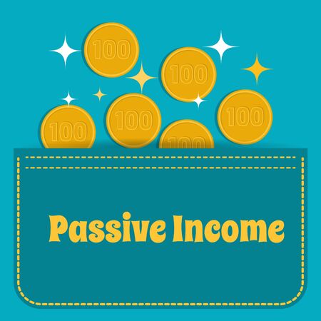 Business concept. Passive income. Gold coins fall into the pocket. Flat design.のイラスト素材
