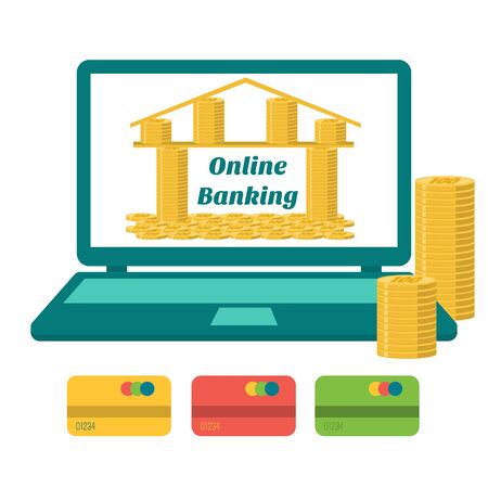 Bank of gold coins on the laptop monitor. Flat design.のイラスト素材