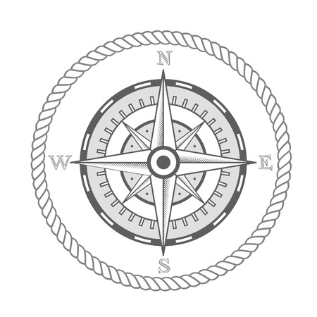 vector nautical label. vintage compass, icon and design element.のイラスト素材