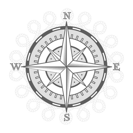 vector nautical label. vintage compass, icon and design element.のイラスト素材