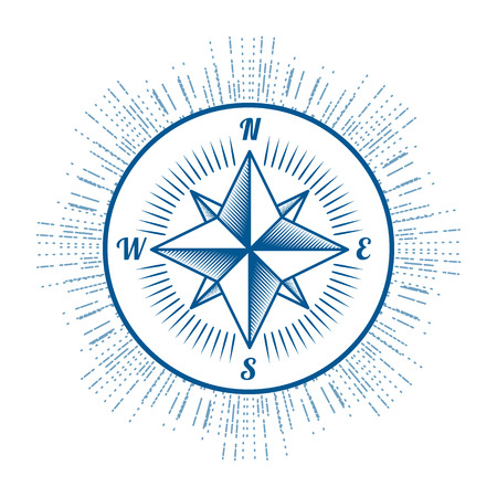 vector nautical label. vintage compass, icon and design element.のイラスト素材
