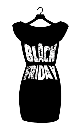 Vector icon poster little black dress - Black Friday. Black Friday lettering on the fashionable black dress.のイラスト素材