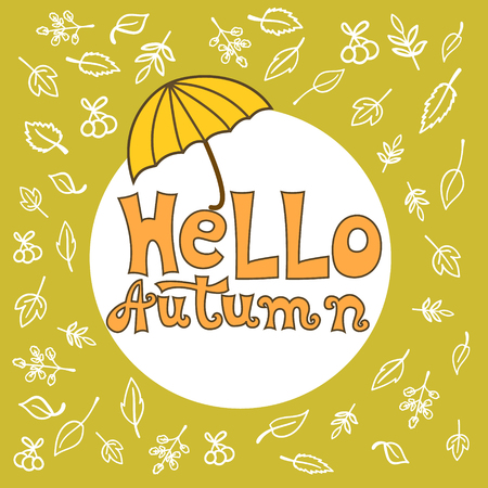 Hello Autumn typographic. Hello autumn lettering card. Vector Autumn hand Lettering.のイラスト素材