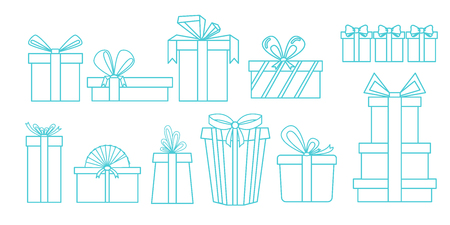 set of different gift boxes. Linear designのイラスト素材