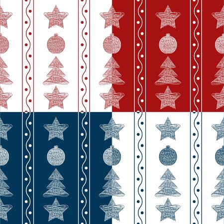 Set of vector seamless patterns garland of Christmas toysのイラスト素材