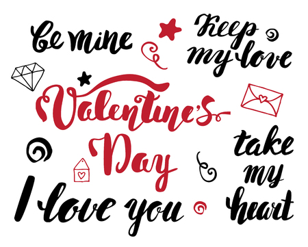 Valentine's Day. A set of hand lettering phrases. Valentine's Day calligraphyのイラスト素材