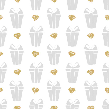 seamless pattern gift boxes and diamondsl in doodle style. Hand drawing.のイラスト素材