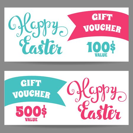 Happy Easter. Set Gift vouchers template with greeting inscription.のイラスト素材