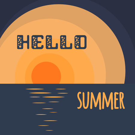 Hello summer. The inscription on the background of a summer sunset over the sea.のイラスト素材