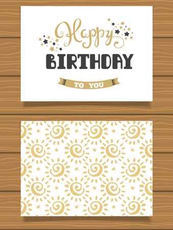 Happy Birthday Lettering greeting card and its reverse side with an abstract designのイラスト素材