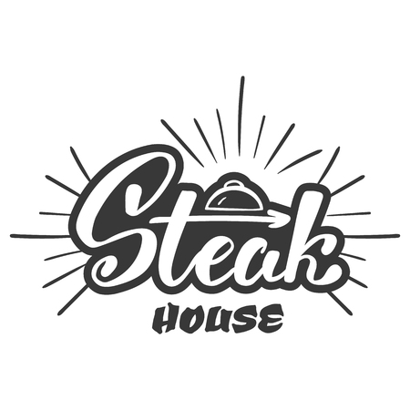 Hand lettering logo.Steak house label, logo and emblem vector templates isolated on white background. Steak house restaurant menu design elementのイラスト素材