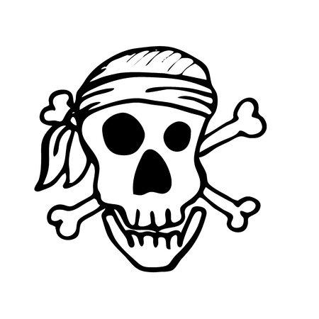 Pirate Skull, design element for decorating children's holidays, invitations, stickers and posters on Halloween.のイラスト素材