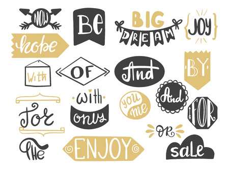 Handwritten catchwords and collection of different conjunctions, prepositions vector setのイラスト素材