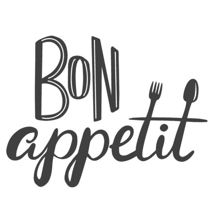 Bon appetit. The phrase in French for the design of advertising booklets and menus. Hand lettering brush and inkのイラスト素材
