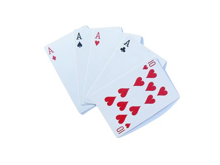 Poker cards in four of a kind combination over white