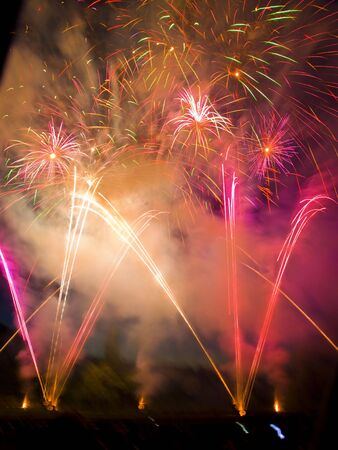 Fireworks display with multiple bright bursts